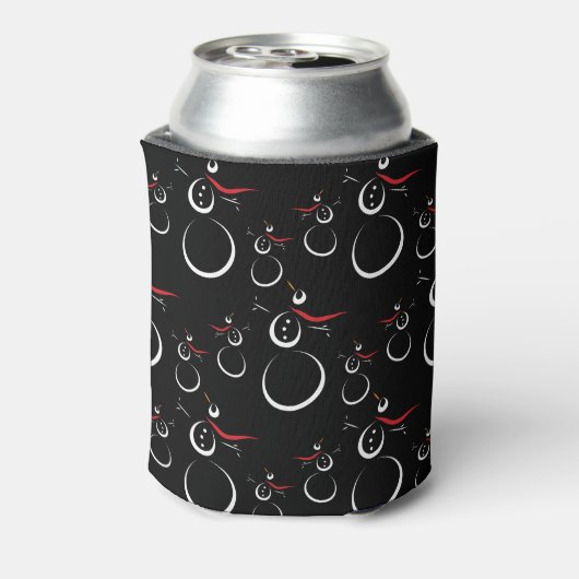 Niedlich Winter Snowman Pattern Schwarz Dosenkühler (Kanne Rückseite)