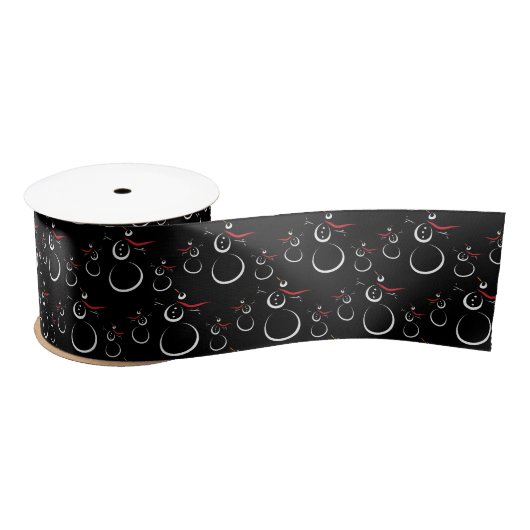 Niedlich Winter Snowman Pattern Schwarz Satinband (Spule)