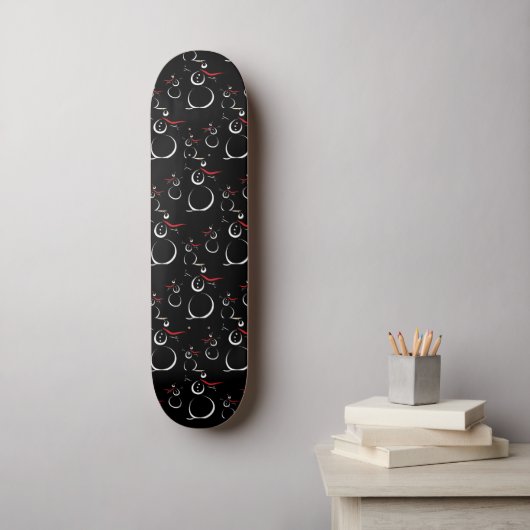 Niedlich Winter Snowman Pattern Schwarz Skateboard (Wandkunst)