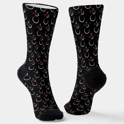 Niedlich Winter Snowman Pattern Schwarz Socken (Gewinkelt)