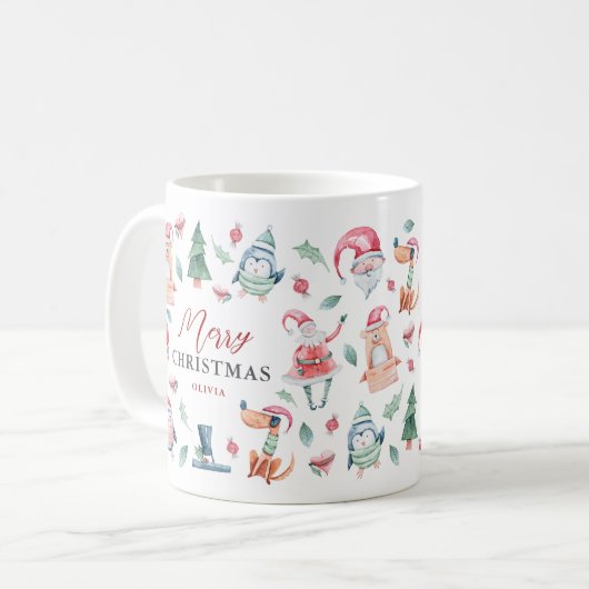 Niedlich Winter Wasserfarbe Frohe Weihnachten Kaffeetasse (Vorderseite Links)