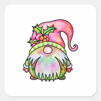 Niedlich Winter Watercolor Weihnachtsgarten Gnome Quadratischer Aufkleber