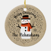 Niedlich Winter Weihnachtsschneemann Keramik Ornament (Hinten)