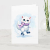 Niedlich Winter White Kitten Ice Skaten Blank gekl Karte (Vorderseite)