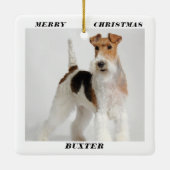 Niedlich Wire Fox Terrier Dog Foto Frohe Weihnacht Keramikornament (Rückseite)