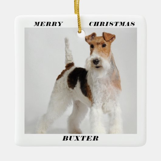 Niedlich Wire Fox Terrier Dog Foto Frohe Weihnacht Keramikornament (Vorderseite)