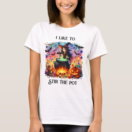 Niedlich Witch Stirring Cauldron T-Shirt (Vorderseite)