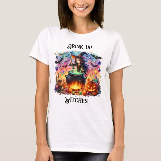 Niedlich Witch Stirring Cauldron T-Shirt (Vorderseite)