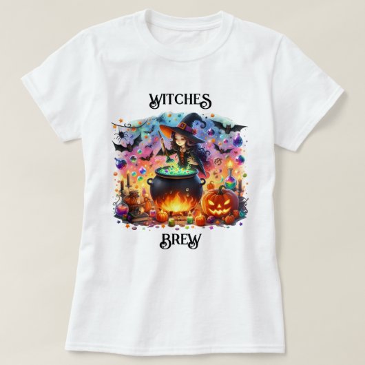 Niedlich Witch Stirring Cauldron T-Shirt (Design vorne)