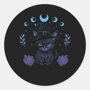 Niedlich Witchy Black Cat Crystal Alchemy Kawaii P Runder Aufkleber