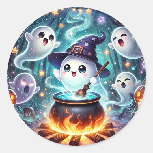 Niedlich Witchy Ghost Halloween-Party Bevorzugung Runder Aufkleber (Vorderseite)