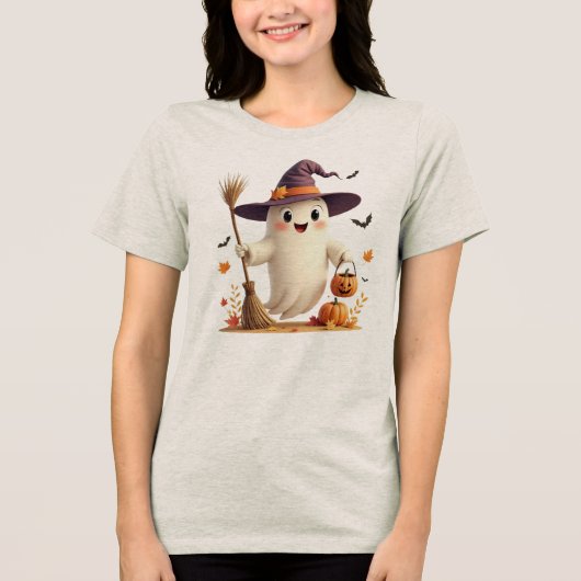 Niedlich Witchy Ghost Halloween Tri-Blend Shirt (Vorderseite)