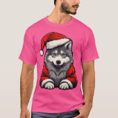 Niedlich Wolf Weihnachtswölfe Weihnachtsmannmütze T-Shirt (Vorderseite)