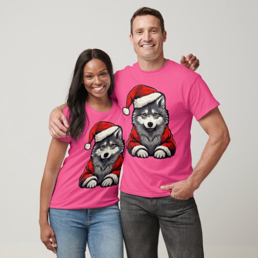 Niedlich Wolf Weihnachtswölfe Weihnachtsmannmütze T-Shirt (Unisex)
