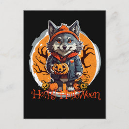 Niedlich Wolfie mit Pumpkins Happy Halloween Vibes Postkarte