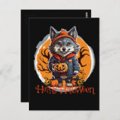 Niedlich Wolfie mit Pumpkins Happy Halloween Vibes Postkarte (Vorne/Hinten)