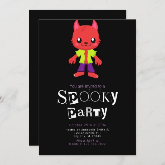 Niedlich Wolfman Modern Minimalistisch Halloween Einladung (Vorne/Hinten)