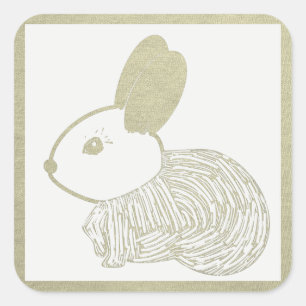 Niedlich Woodcut Bunny Quadratischer Aufkleber