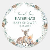 Niedlich Woodland Animals Kinderdusche Danke für I Runder Aufkleber (Vorderseite)