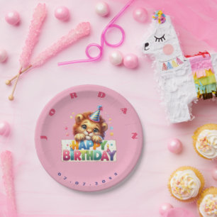 Niedlich Woodland Baby Lion Happy Birthday Pappteller
