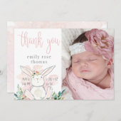 Niedlich Woodland Bunny Pink Baby Vielen Dank Dankeskarte (Vorne/Hinten)