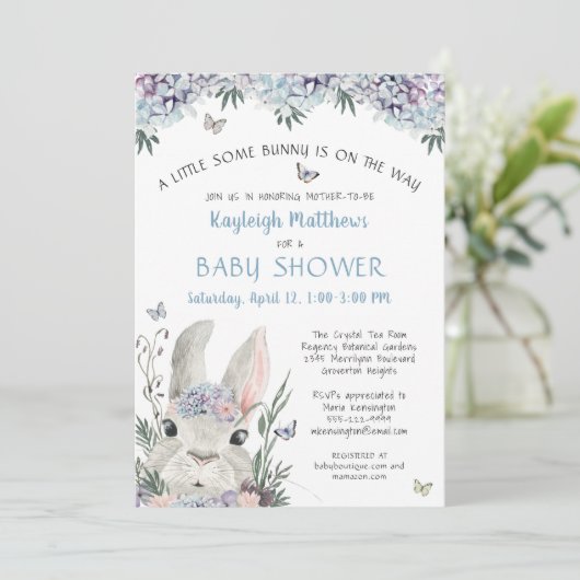 Niedlich Woodland Bunny Watercolor Kinderdusche Einladung (Stehend Vorderseite)