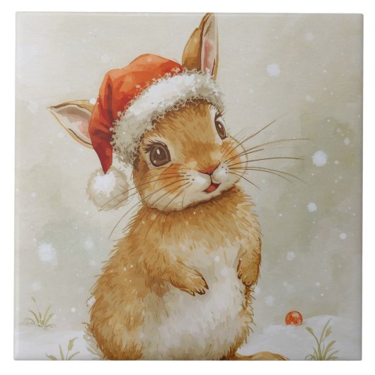 Niedlich Woodland Christmas Bunny Fliese (Vorderseite)