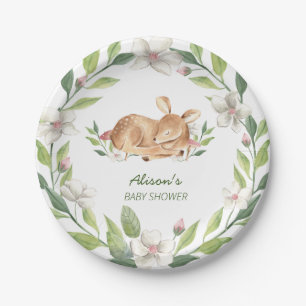 Niedlich Woodland Deer Floral Greenery Babydusche  Pappteller