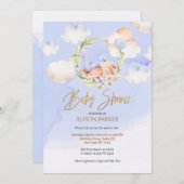 Niedlich Woodland Fox Floral Blue Sky Baby Dusche Einladung (Vorne/Hinten)