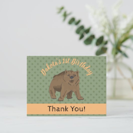 Niedlich Woodland Grizzly Bären Cub Danke Postkarte (Stehend Vorderseite)