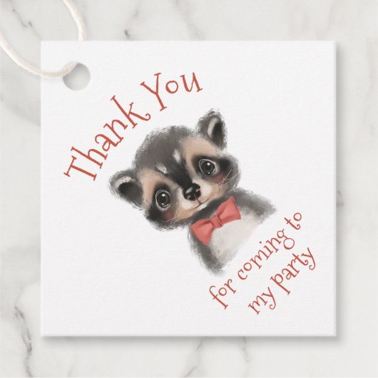 Niedlich Woodland Raccoon Bow Krawatte Vielen Dank Geschenkanhänger (Vorderseite)
