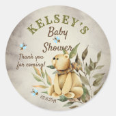 Niedlich Woodland Teddy Bear Boy Babydusche Runder Aufkleber (Vorderseite)