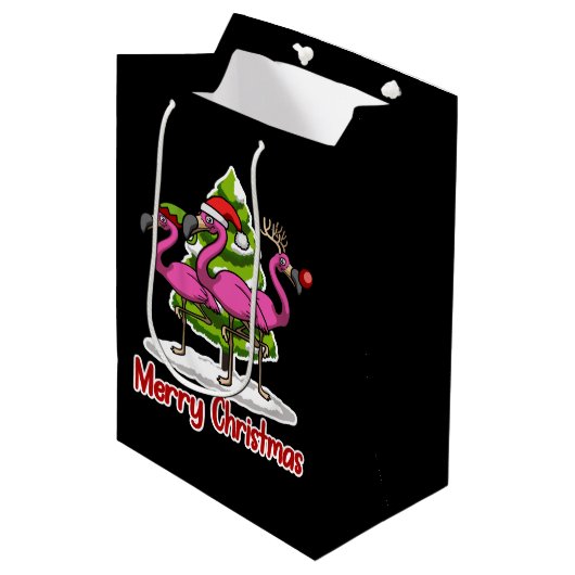 Niedlich Xmas Santa Flamingo Weihnachtsgeschenk Mittlere Geschenktüte (Vorderseite Schrägansicht)