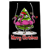 Niedlich Xmas Santa Flamingo Weihnachtsgeschenk Mittlere Geschenktüte (Vorderseite)