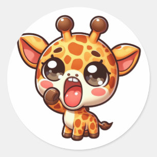 Niedlich Yawning Girrafe Runder Aufkleber