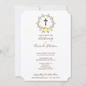 Niedlich Yello Blumenreath Cross Taufe Christening Einladung (Vorderseite)
