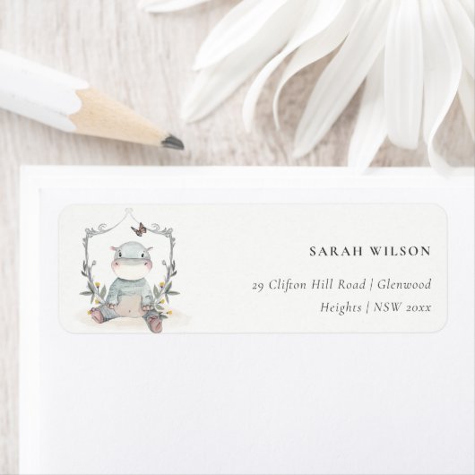 Niedlich Yellow Baby Hippo Foliage Ballonadresse (Insitu)