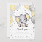 Niedlich Yellow Baby Shower Elephant Balloons Dank Dankeskarte (Vorderseite)