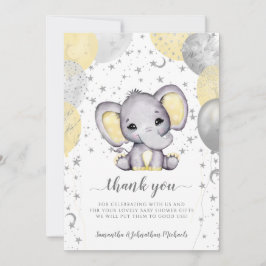 Niedlich Yellow Baby Shower Elephant Balloons Dank Dankeskarte