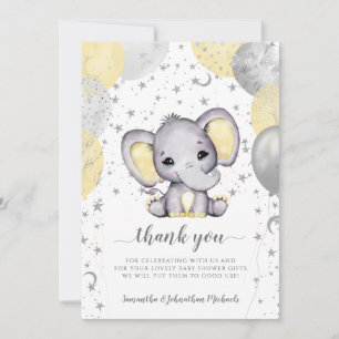 Niedlich Yellow Baby Shower Elephant Balloons Dank Dankeskarte