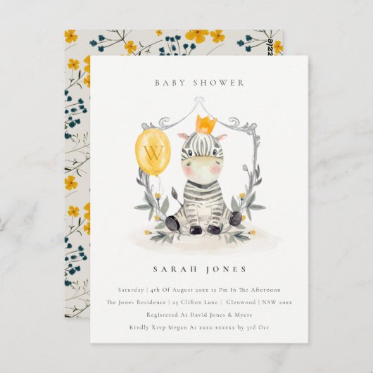 Niedlich Yellow Baby Zebra Foliage Baby Dusche Postkarte (Vorne/Hinten)