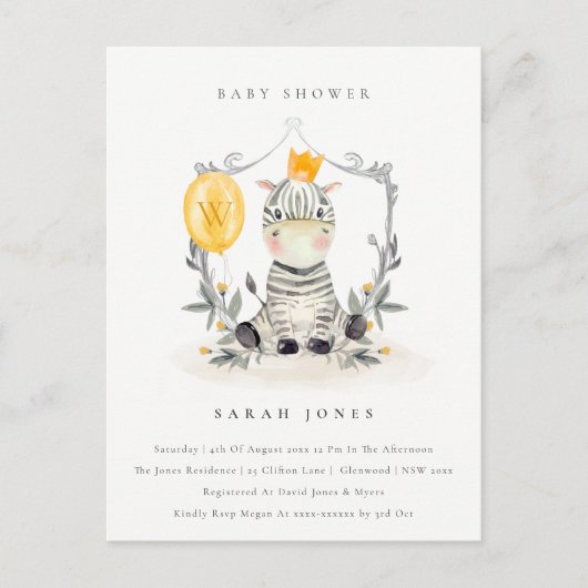 Niedlich Yellow Baby Zebra Foliage Baby Dusche Postkarte (Vorderseite)