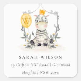 Niedlich Yellow Baby Zebra Foliage Balloon Anschri Quadratischer Aufkleber