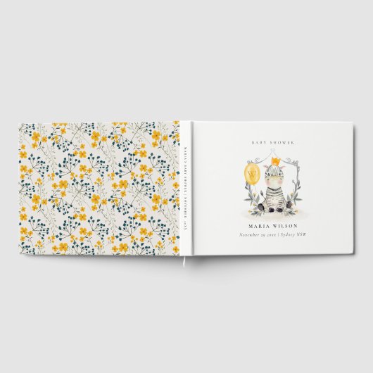 Niedlich Yellow Baby Zebra Foliage Balloon Babydus Gästebuch (Voll)