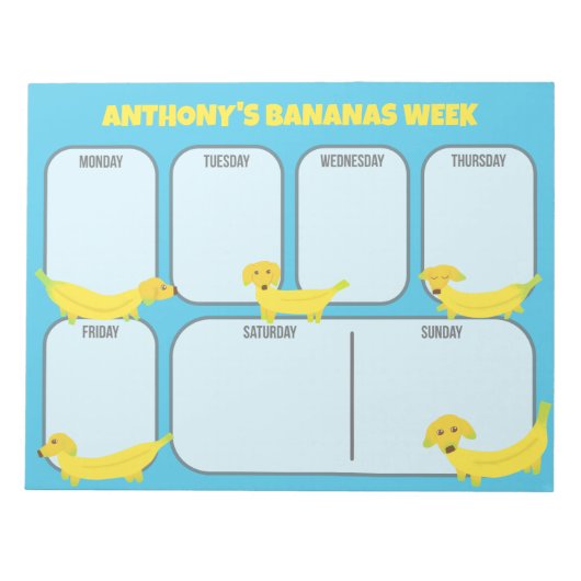 Niedlich Yellow Banana Hunde Wochenplaner Notizblock (Vorderseite)