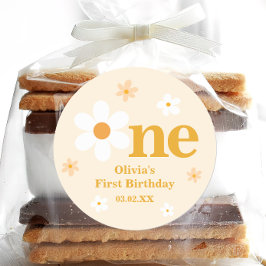 Niedlich Yellow Daisy One 1. Geburtstag Runder Aufkleber