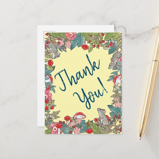Niedlich Yellow Danke, Mäuse Mouse Woodland Postkarte (Vorderseite/Rückseite Beispiel)