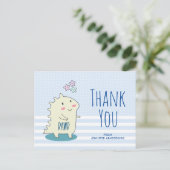 Niedlich Yellow Dinosaurier mit Happy Stars Danke Postkarte (Stehend Vorderseite)