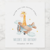 Niedlich Yellow Flugzeug Stars Sky Giraffe Kinderg Weinetikett (Einzelnes Label)