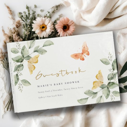 Niedlich Yellow Garden Foliage Butterflies Babydus Gästebuch